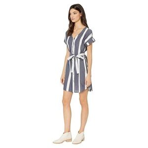 Roxy Hear Me Now Blue and White Sunshade Striped Dress